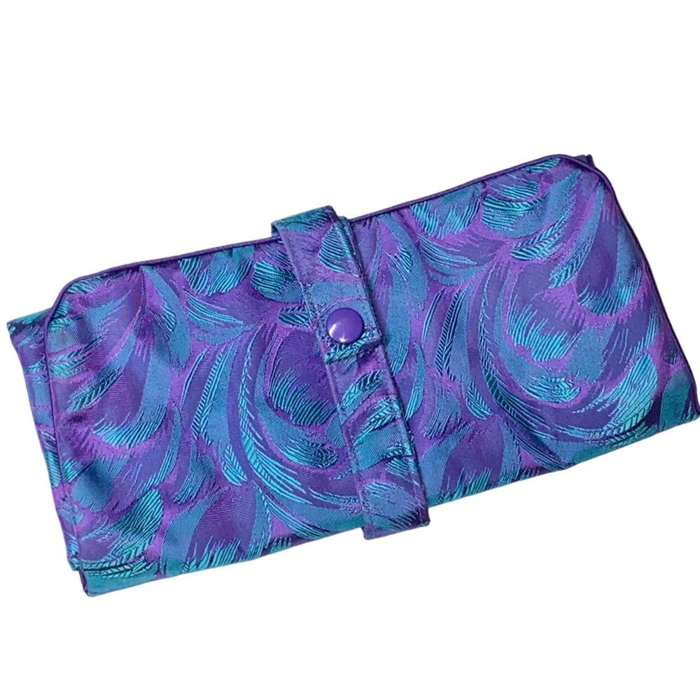 VTG Christian Dior Purple Teal Makeup Jewelry Travel Roll Clutch Bag Case - Picture 4 of 11